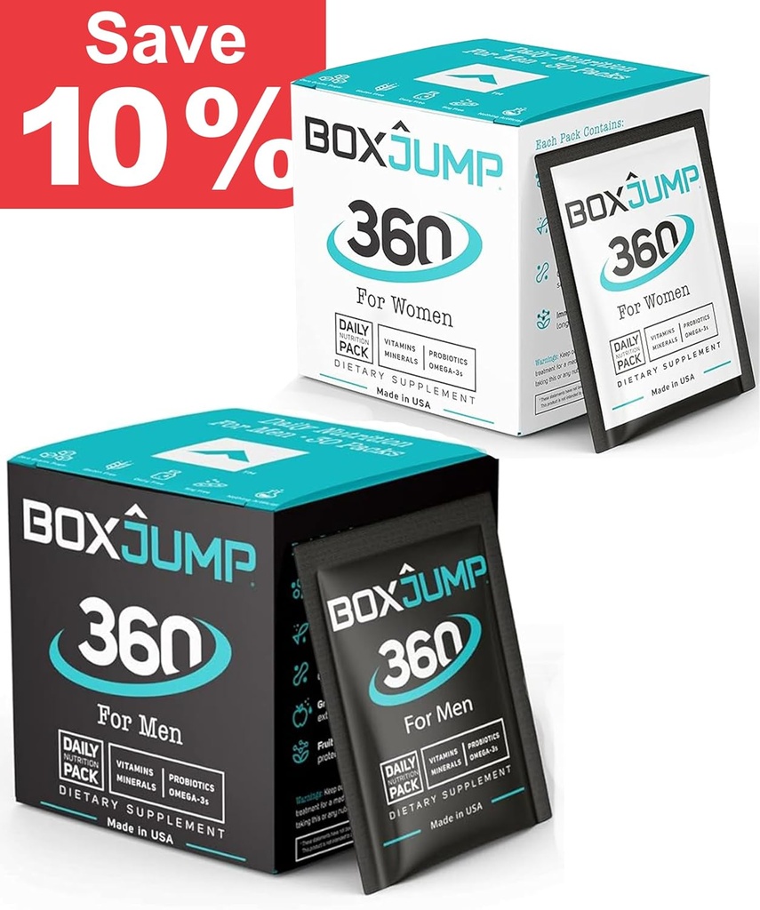 BoxJump Multivitamine quotidienne pour les femmes et les hommes Pack de 2 - Minéraux essentiels et vitamines pour les hommes et les femmes - Boost Energy, Immune Support, Augmenter l'endurance - Vitamine D, C, A, E, B12+ 30 Day Vitamine Packs