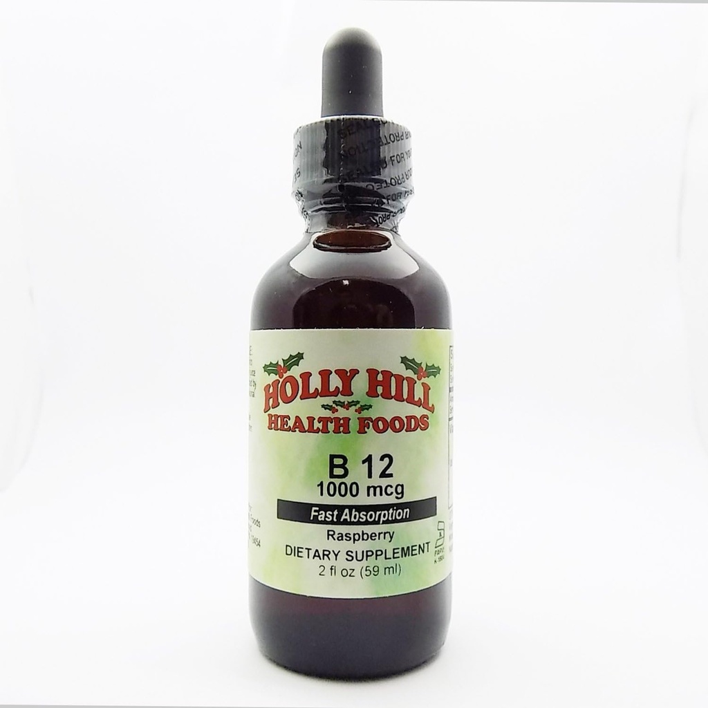 Holly Hill Health Foods, absorption rapide B-12 1000 MCG, framboise, 2 once