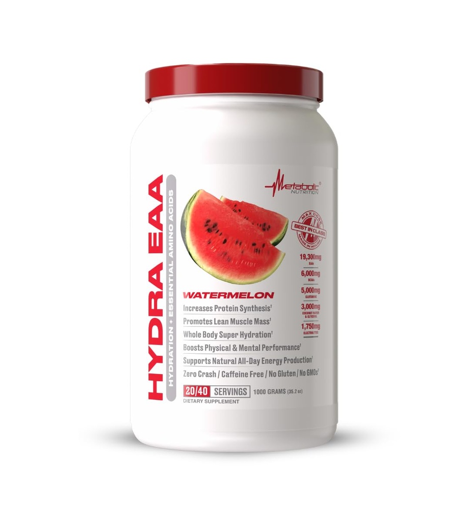Metabole voeding Hydra EAA, 1000 g essentiële aminozuren + hydratatie, EAA's, BCAA's, Glutamine, electorlyten, kokoswater & Glycerol, verbazingwekkende smaken (Watermeloen, 1000 g)