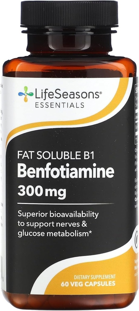 LifeSeasons Essentials Benfotiamine - Fat Soluble B1 - Ondersteunt gezonde circulatie en visie - Verbetert het geheugen en cognitieve prestaties - Krachtige antioxidant - 60 capsules