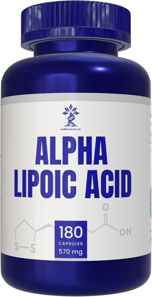 Alpha Lipoïnezuur (ALA) 570 mg Capsules - 180 Tel, Glutenvrij, Non-GMO, Veganistisch