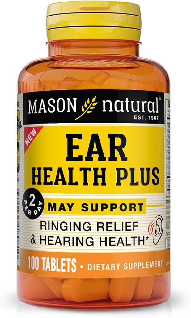 MASON NATURAL Ear Health Plus avec des vitamines B, approvisionnement de 50 jours, soutient la santé normale de l'oreille et sonnerie