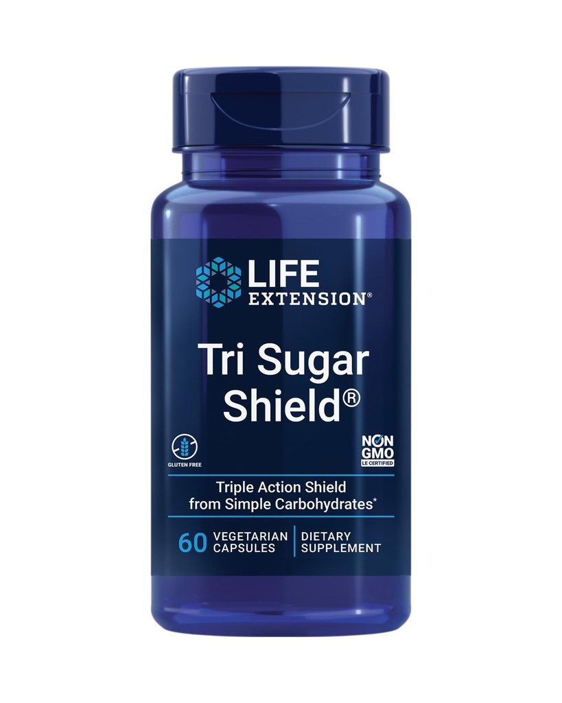 Life Extension Tri Sugar Shield®, Sorghum zemelen, Witte Mulberry, floridzin Apple polyfenol, Drie Botanische extracten Promoot Gezond Glucose Metabolisme, Glutenvrij, Non-GMO, Vegetarisch, 60 Capsules
