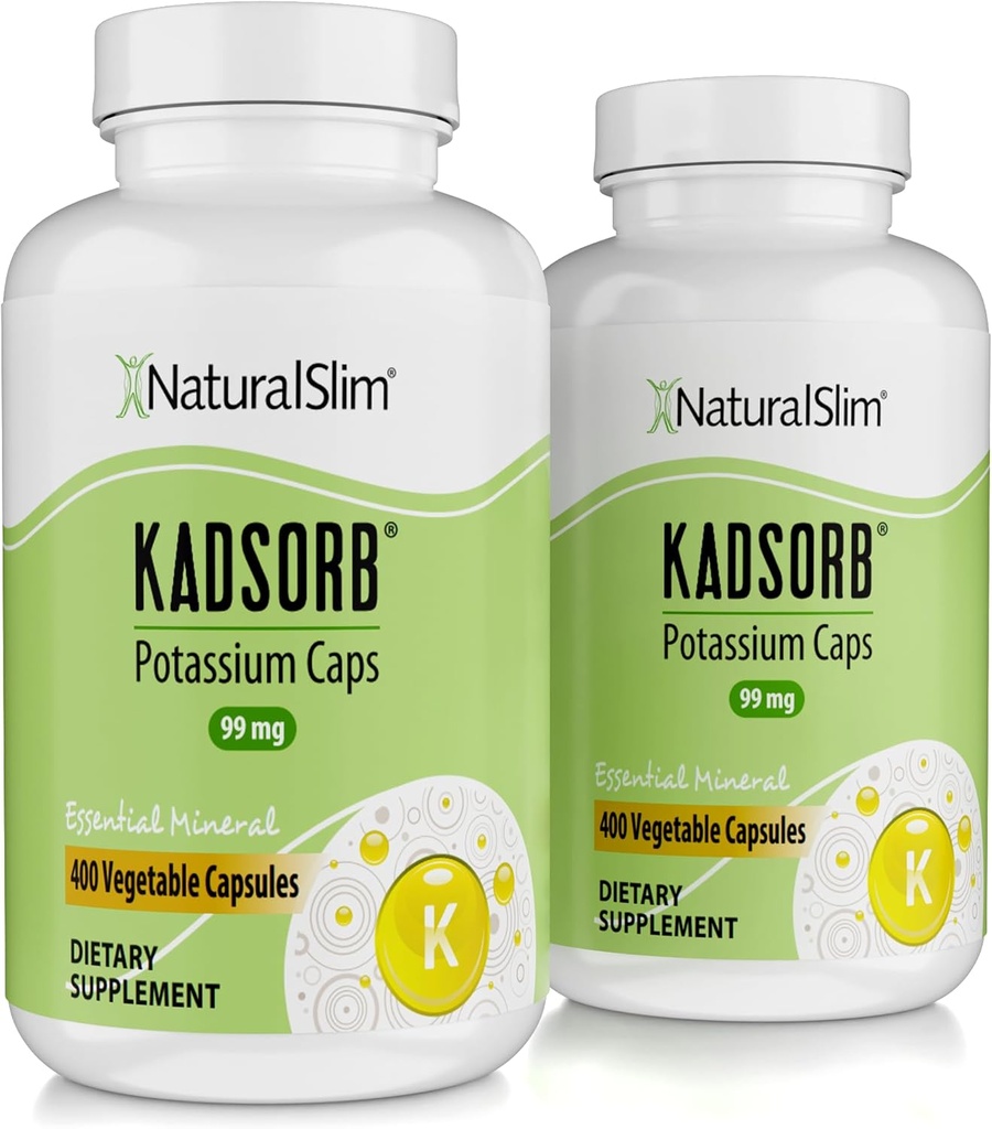 NaturalSlim Natural KaliumCitraat Gluconaat 99 mg - Kadsorb Ondersteunt Electrolyt Balance & Normale pH - Absorbeerbare Kaliumsupplementen met Essentiële Mineralen - Niet GGO 400 Capsules 2 Pack