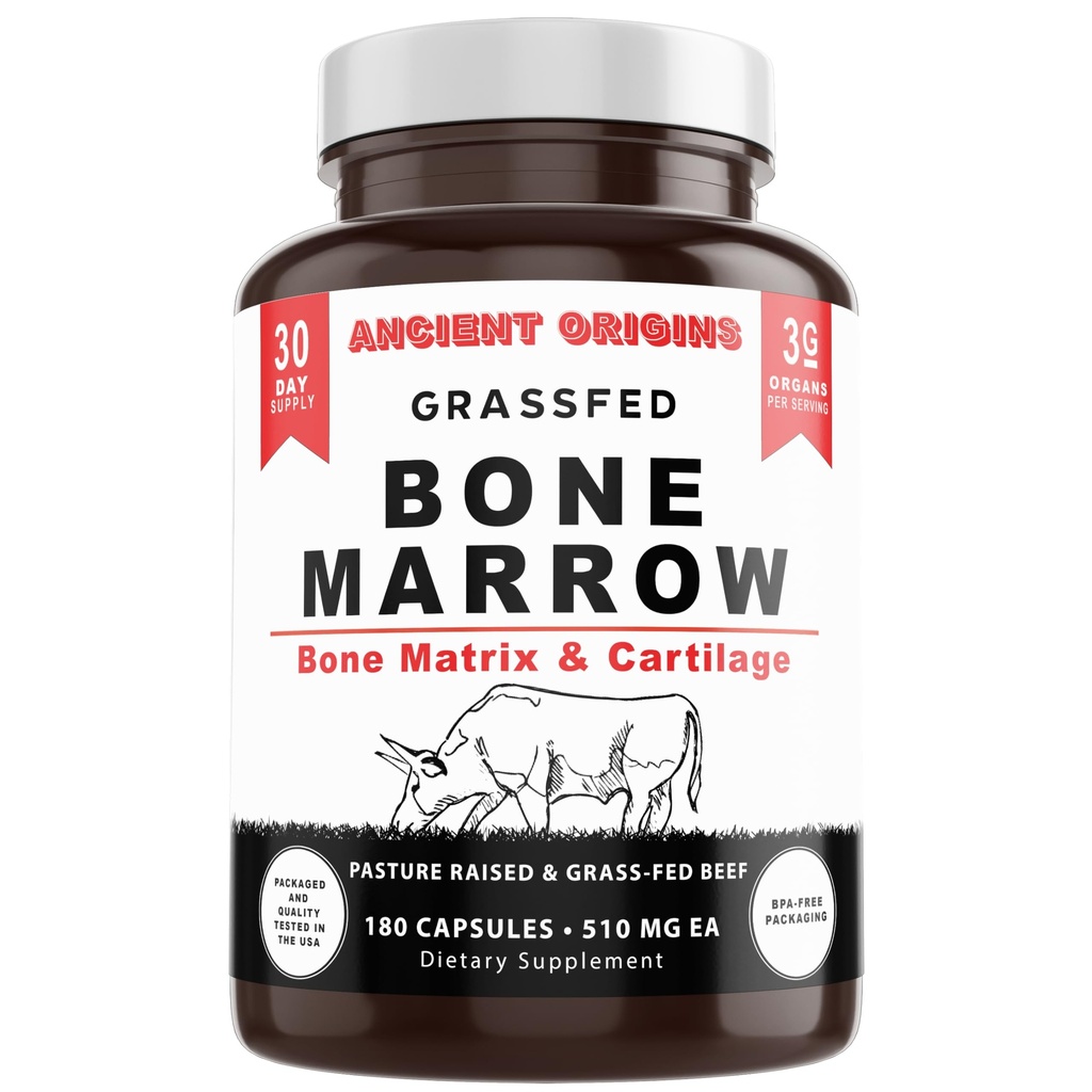 Gras Fed Bone Marrow Supplement, 3060mg, huid, orale gezondheid en gezamenlijke ondersteuning Supplement, bevordert Whole-Body Wellness, Niet GGO Whole Bone Extract, 180 Capsules
