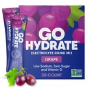 GoHydrate Instant Hydration Powder Packets - Low Sodium Electrolytes Drink Mix - Natural Hydration Support, Sugar Free Electrolyte Flavored Powder Drink met vitamine D, 30 Packs, Druiven