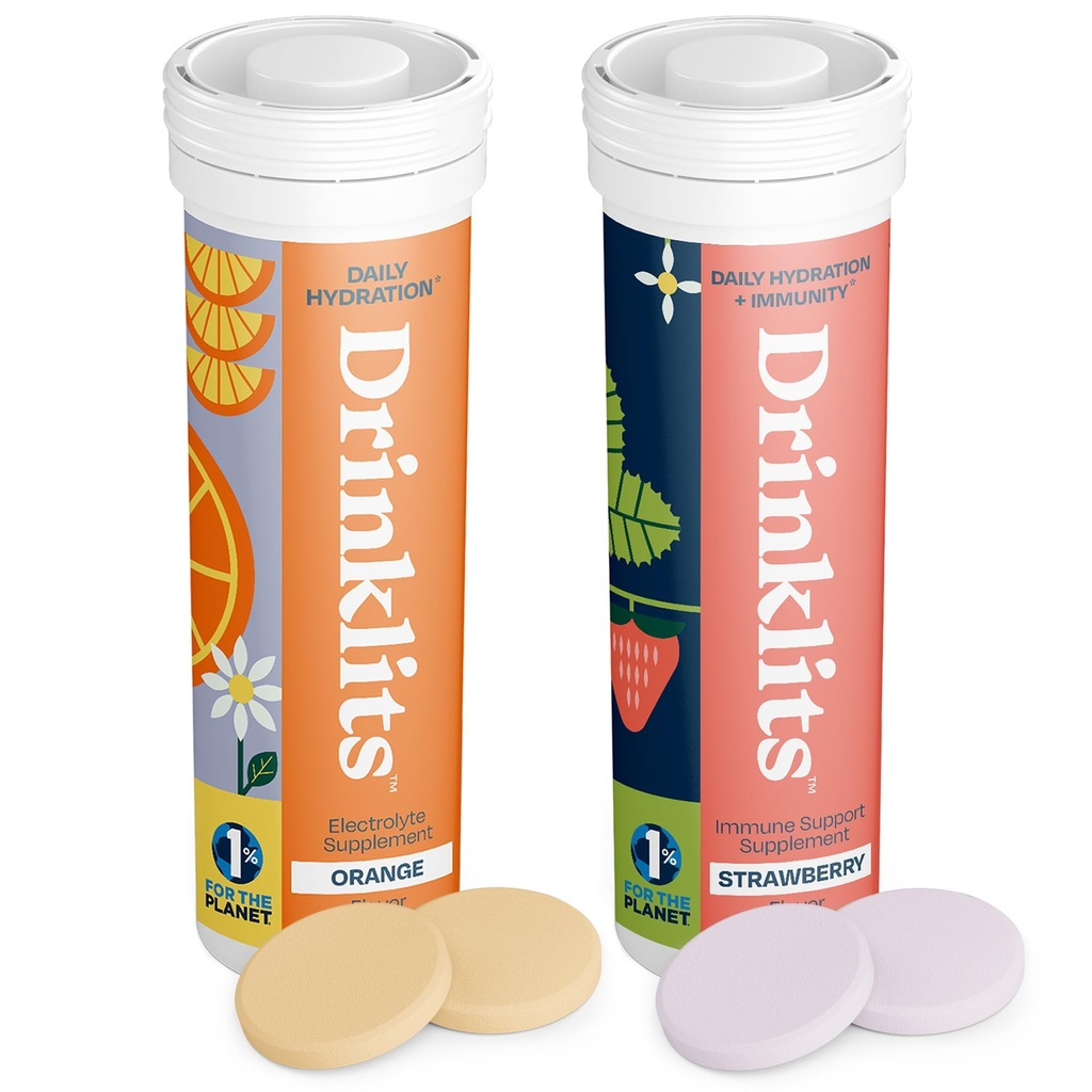 Drinklits Orange Daily Hydration Tablets + Strawberry Immunity Tablets (2) Tube Pack 