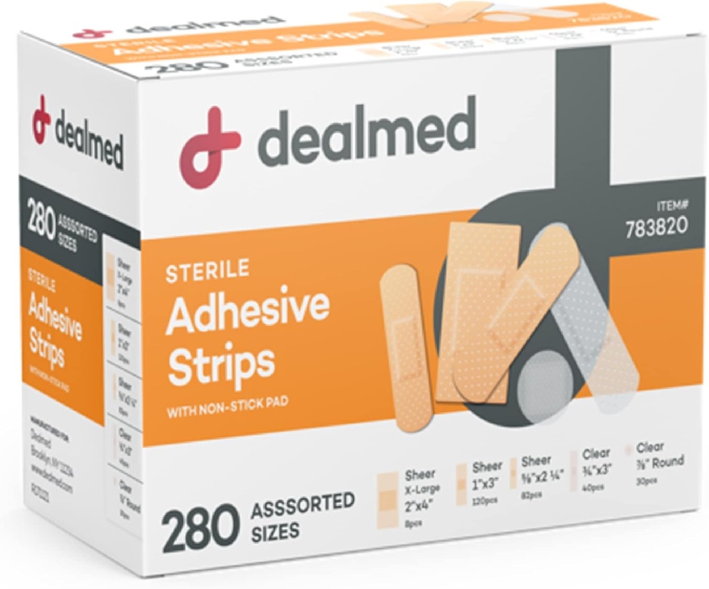 Dealed Assorted Variety Pack Flexibele hechting Bandages Steriele Bandage Strips met Non-Stick Pad, Latex Free, Wound Care for First Aid Kit (280 Bandages)