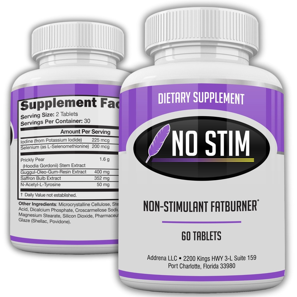 No-Stim Non Stimulant Fat Burner Diet Pills That Work- Appetite Suppressant et Meilleur Supplément de perte de poids sans caféine- Natural Thermogen Fat Loss Pill- 60 comprimés