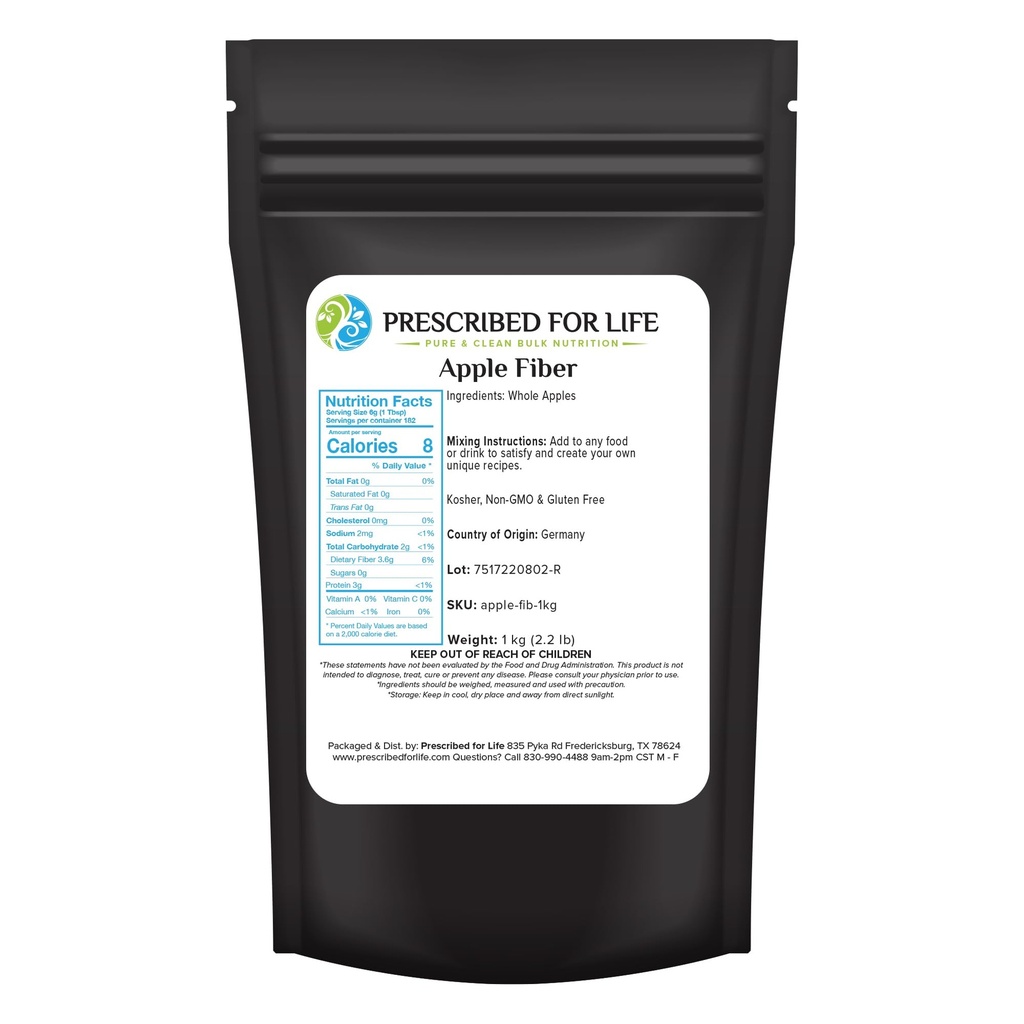 Poudre de fibre de pomme prescrite pour la vie, supplément naturel de fibre de pectine de pomme pour la santé digestive, végétalien, non OGM, sans gluten (1kg / 2.2lb)