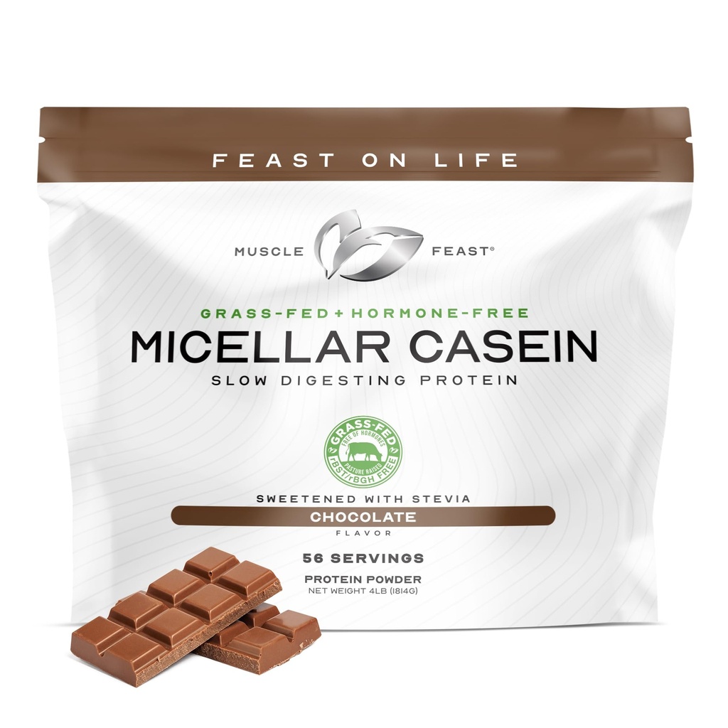 Poudre de protéines de caséine Micellar de la fée des muscles, pâturage élevé et sans hormones, protéines de caséine à digestion lente - soutient la récupération musculaire nocturne, poudre de protéines sans gluten - chocolat, 4lb
