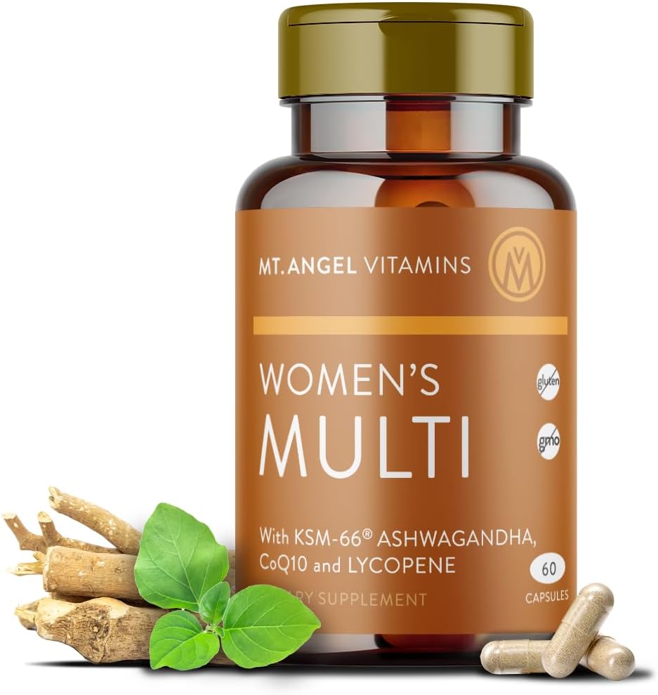 Vitamines Mt. Angel - Multivitamines quotidiennes pour femmes - Formule adulte avec fer, calcium, KSM-66 Ashwaganda, et un mélange de plantes Potent Proprietary des meilleures vitamines pour femmes - 60 capsules de comptage