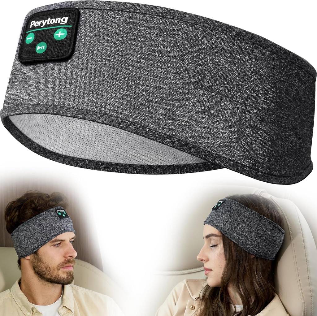 Perytong Slaaphoofdband - Bluetooth Slaaphoofdtelefoon voor Side Sleepers - Hoofdtelefoon voor Slapen Comfortabele hoofdband met dunne luidspreker Microfoon Cadeaus voor Vrouwen Mannen
