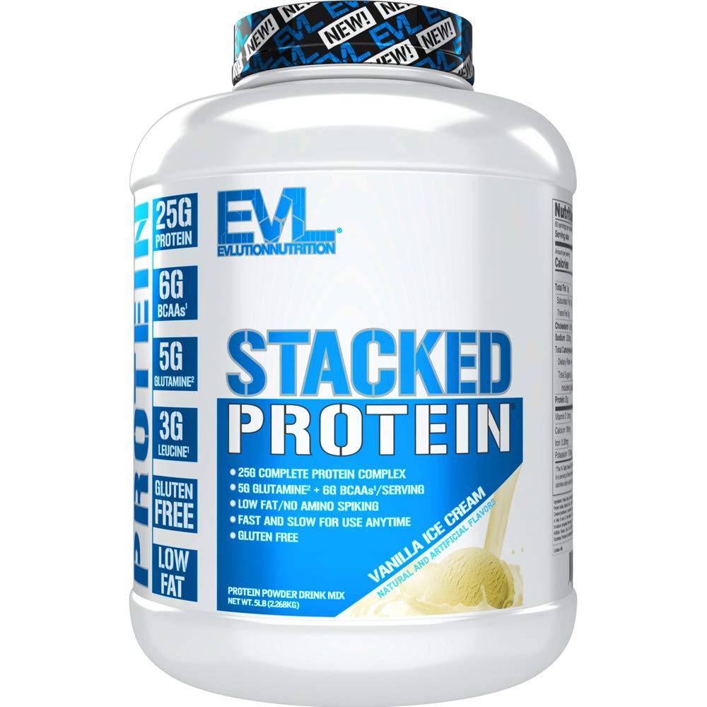 Evlutie Voeding Gestapeld Proteïne Proteïnepoeder met 25 Gram Proteïne, 6 Gram BCAA's en 5 gram Glutamine (Vanilla Ice Cream, 5 LB)