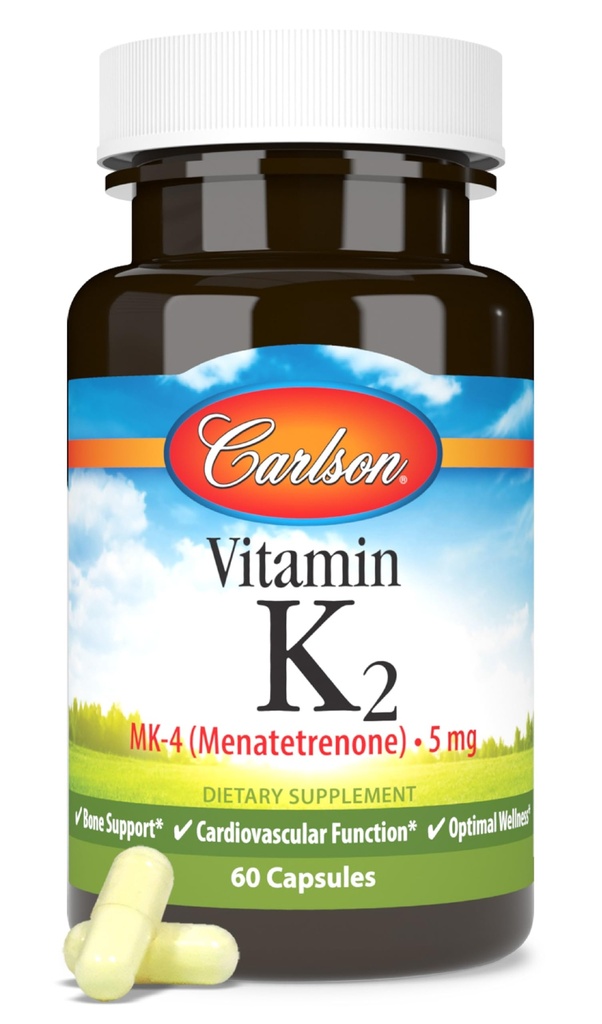 Carlson - Vitamine K2, MK-4 (Menatetrenon), Vitamine K-supplement, Bone & Heart Health, K2 Vitamine, Sojavrij, 60 capsules