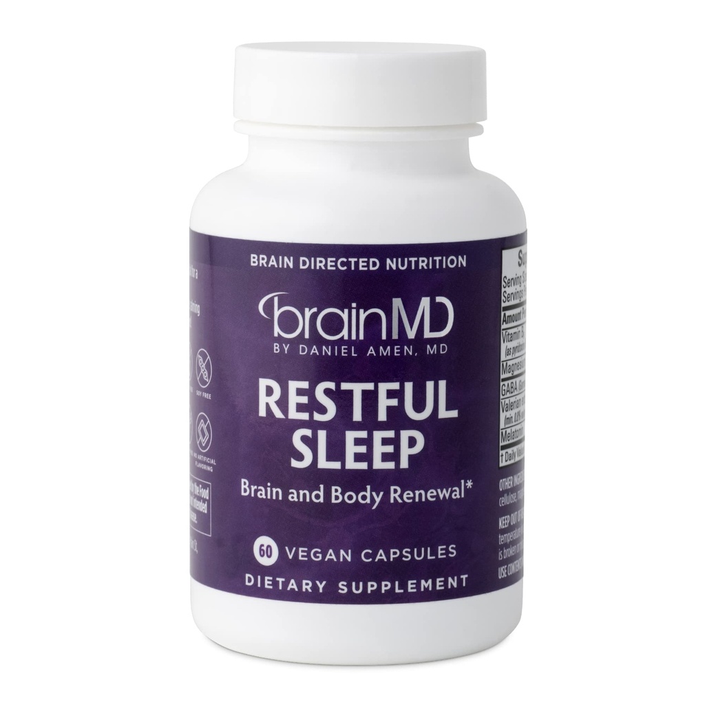 Dr. Amen brainMD Rustige slaap - 60 capsules - Bevordert ontspanning & kalmering, Bevat Melatonine, Valeriaan, GABA & Magnesium, Non-Habit Forming - Glutenvrije - 15 porties