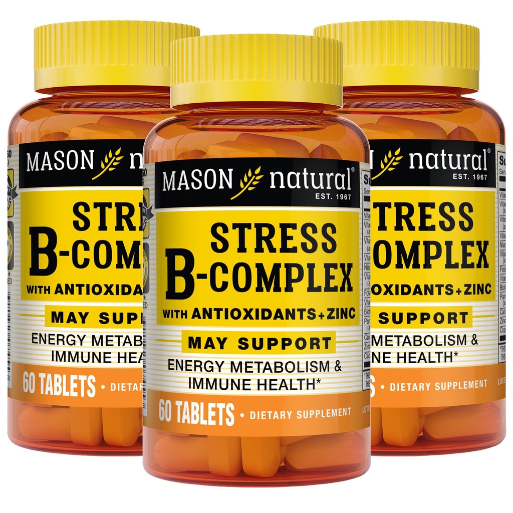 MASON NATUURLIJKE Stress B, complex met antioxidanten + zink, 6 maanden levering, dubbele actie formule, ondersteunt energie Metabolisme & Immune Health, 3 Pack