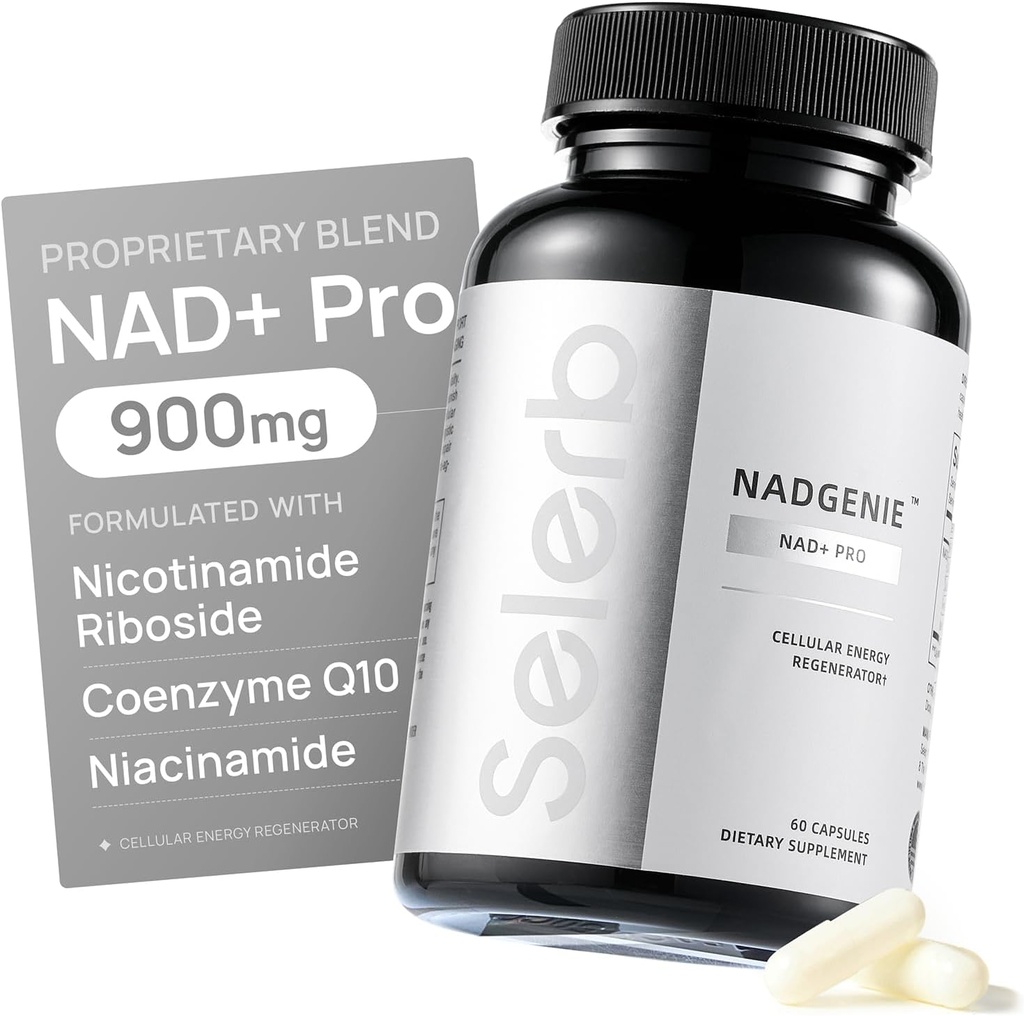Selerb NR900 - NAD+ Supplement voor huidverouderende ondersteuning, Cellular Energy Ondersteuning en Focus, Hoge Potentie - 60 Tellingen - Wellness Supplementen Dieet