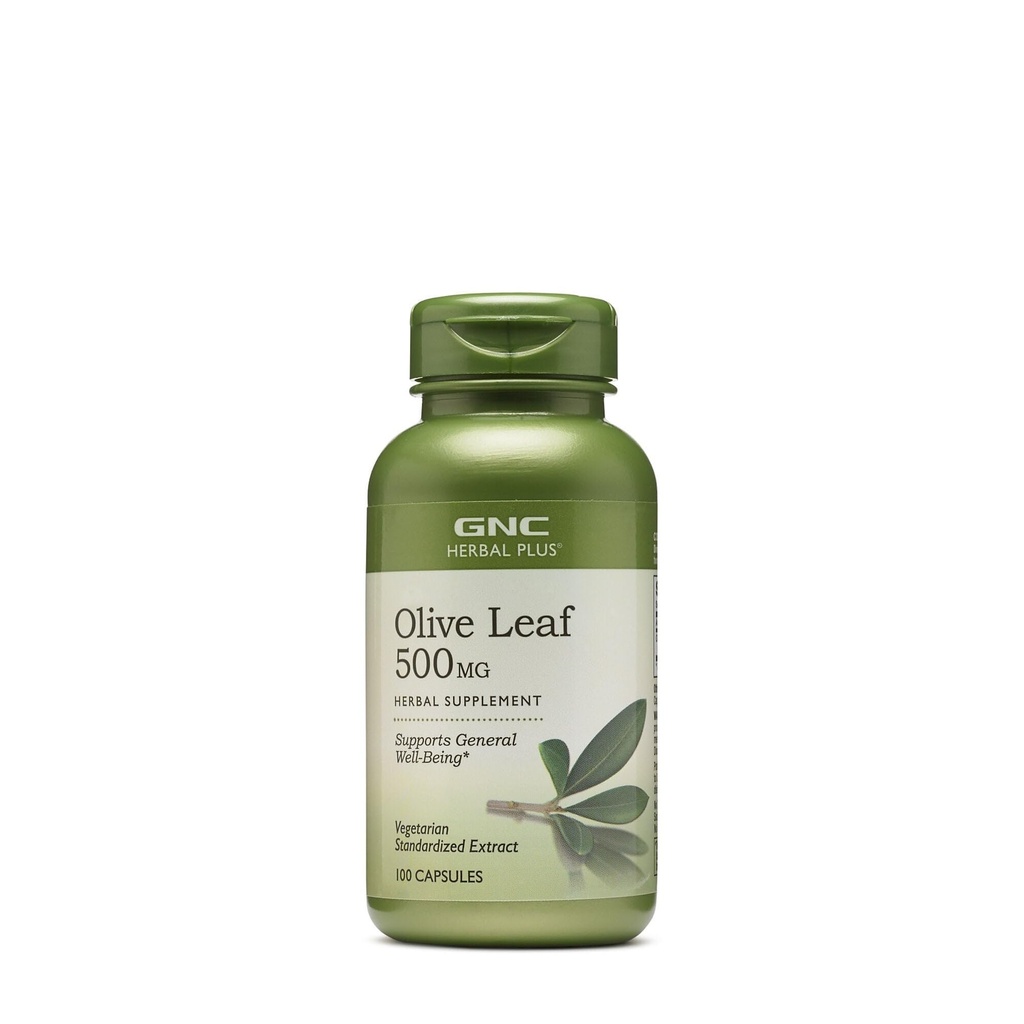 GNC Herbal Plus Olive Leaf 500mg supplement, vegetarisch, ondersteunt algemeen welzijn, 100 porties