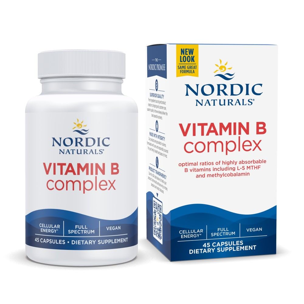 Nordic Naturals Vitamin B Complex - 45 Capsules Thiamine, Riboflavine, Niacin, B6 & B12, Folaat, Biotin, Pantothenic Acid Heart Brain Health, Energy, Metabolisme Non-GMO Servings
