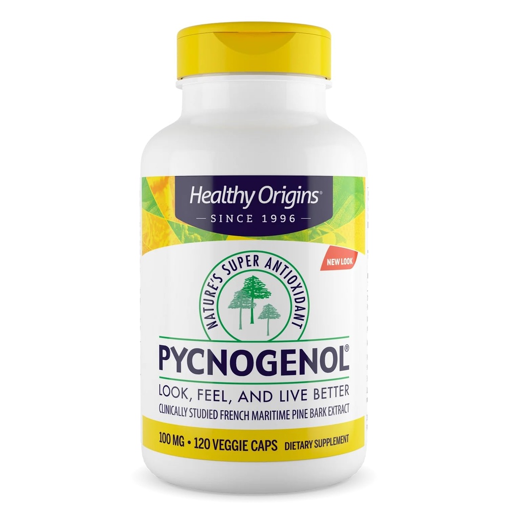 Gezonde oorsprong Pycnogenol 100 mg (Nature's Super Antioxidant, Non-GMO, Glutenvrij, Cardiovasculaire Ondersteuning), 120 Veggie Caps