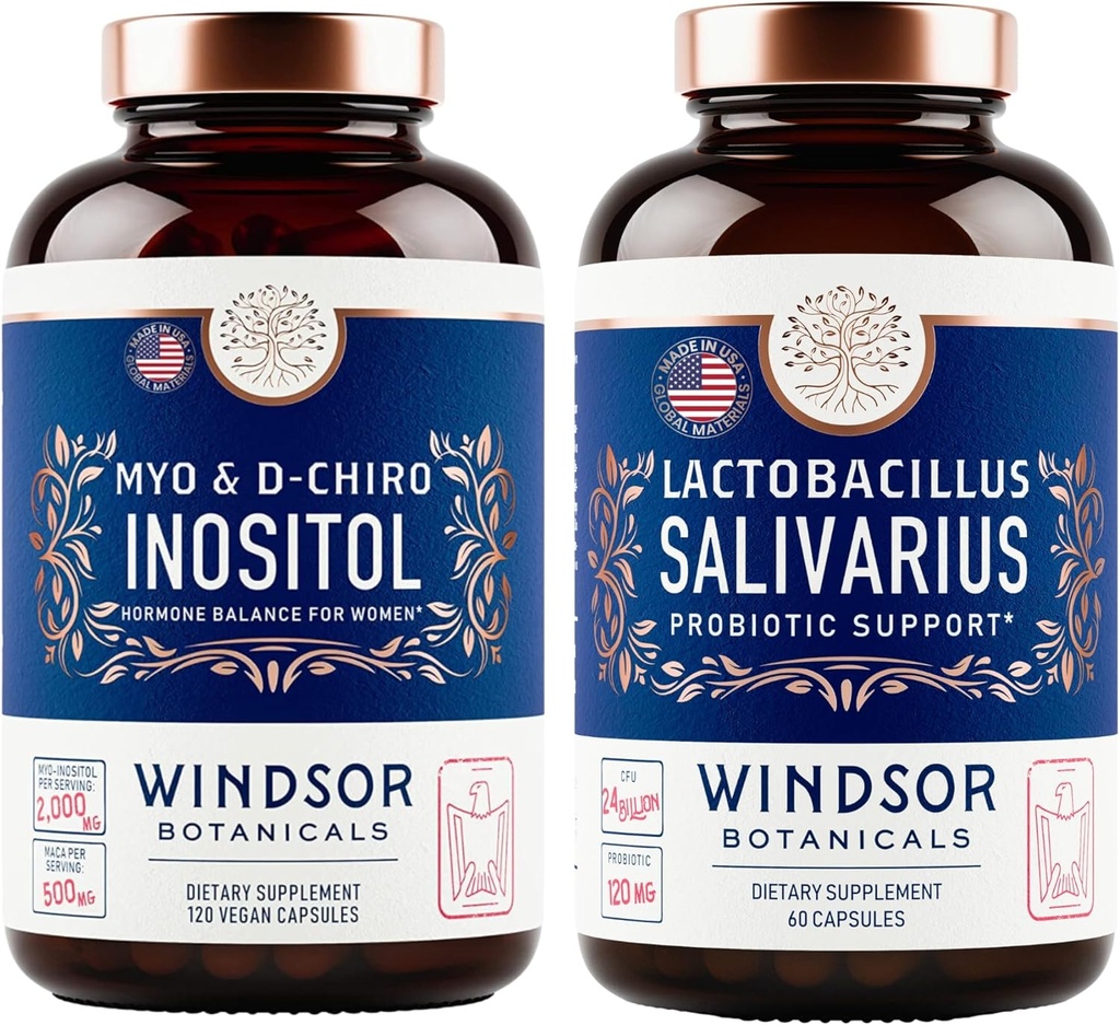 WINDSOR BOTANICA Myo & D-Chiro Inositol en Lactobacillus Salivarius Probiotic Vrouwelijke Gezondheidsondersteuning Bundel