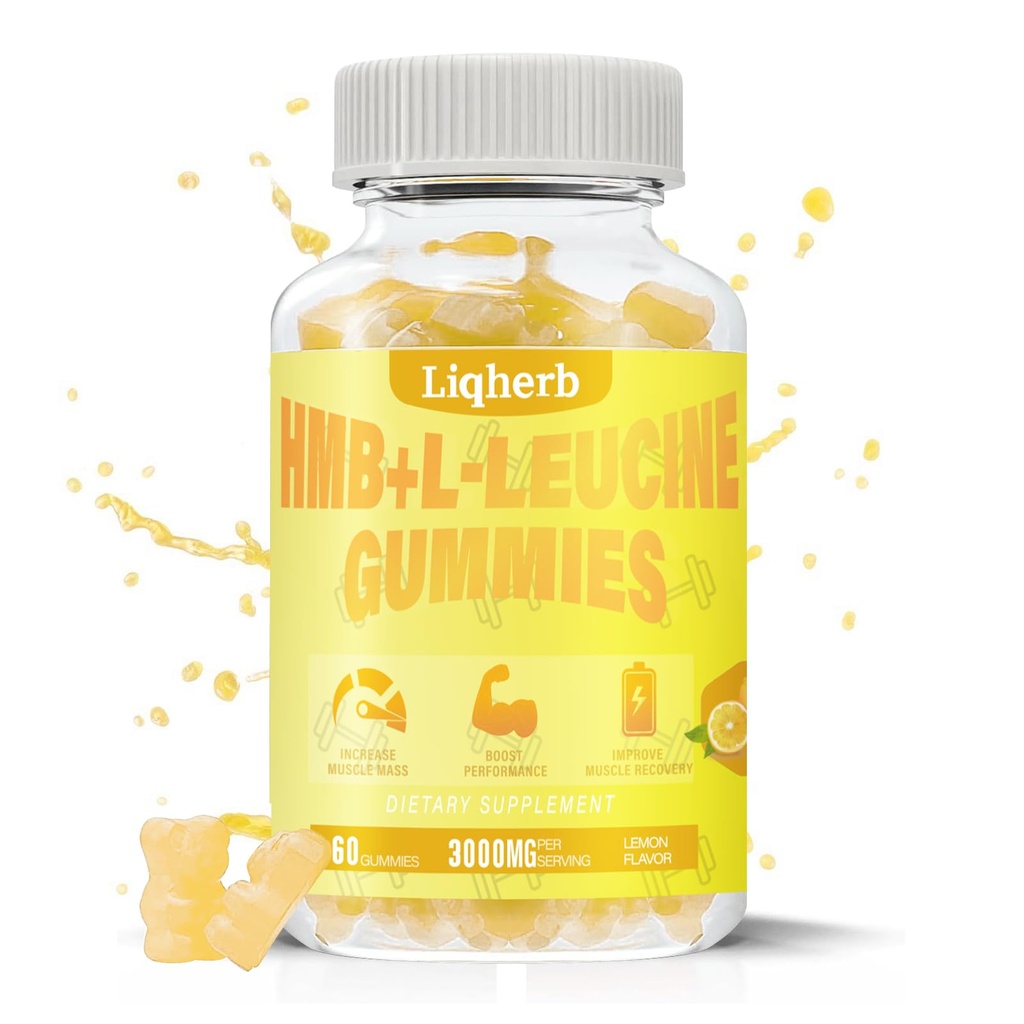 HMB en Leucine Gummies, met 3000mg HMB en L-Leucine supplement voor spierherstel, spiermassa & verbetering van endurance, voor mannen & vrouwen, niet GGO, Vegan,Gluten Free, Citroen smaak, 120 Gummies