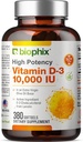 biophix Vitamine D-3 10000 IE 380 Softgels - Hoge sterkte in extra Virgin Olijfolie Non-GMO Sojavrij Ondersteunt sterke botten Immune Gezondheid