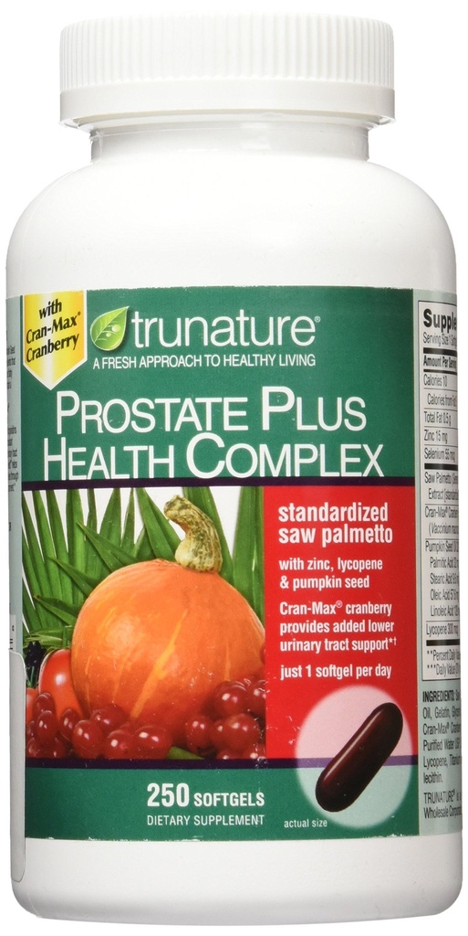 Trunature Saw Palmetto Prostate Health Complex avec Zinc, Lycopène et Graines de citrouille, 250 Softgels