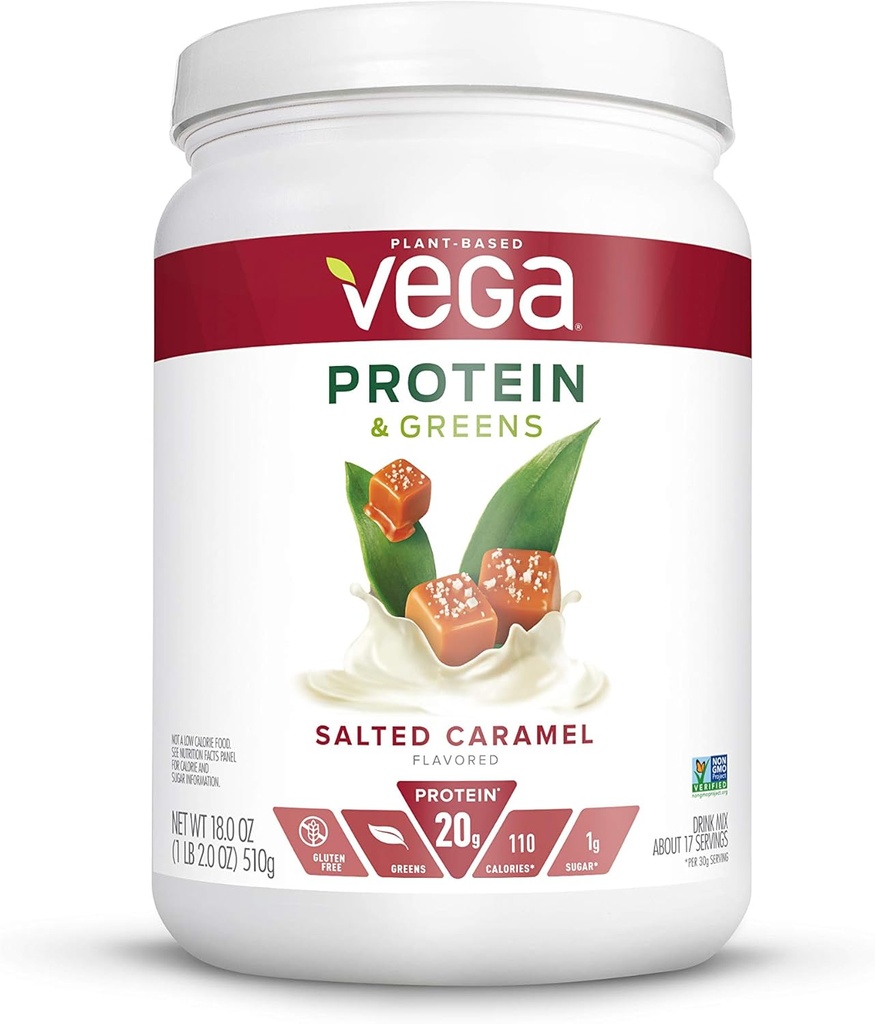 Protéines végétales et vertes, caramel salé, poudre de protéines végétales, 20g de protéines végétales, faible teneur en glucides, kéto, sans produits laitiers, sans gluten, sans OGM, protéines de pois pour les femmes et les hommes, 1,1 livre (17 portions)