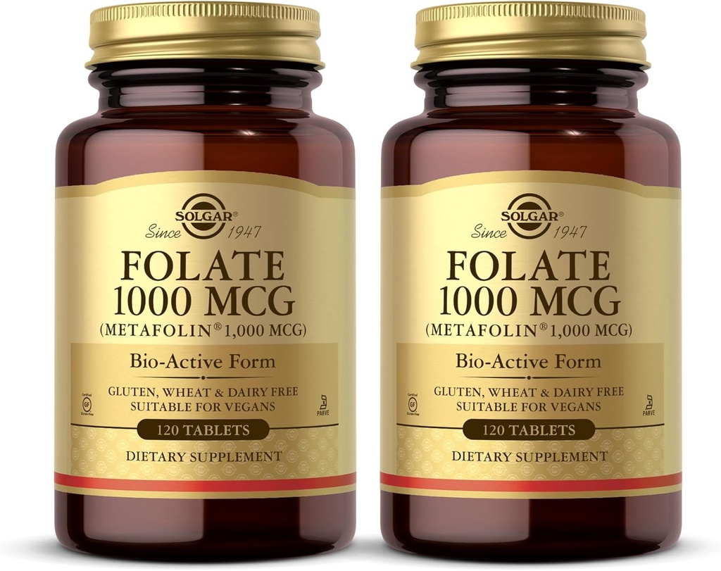 Solgar Folate 1000 mcg - 120 tabletten, 2 verpakkingen - 1000 mcg Bio-Active Metafolin - Vegan, Glutenvrij, Zuivelvrij, Kosher - 240 porties totaal