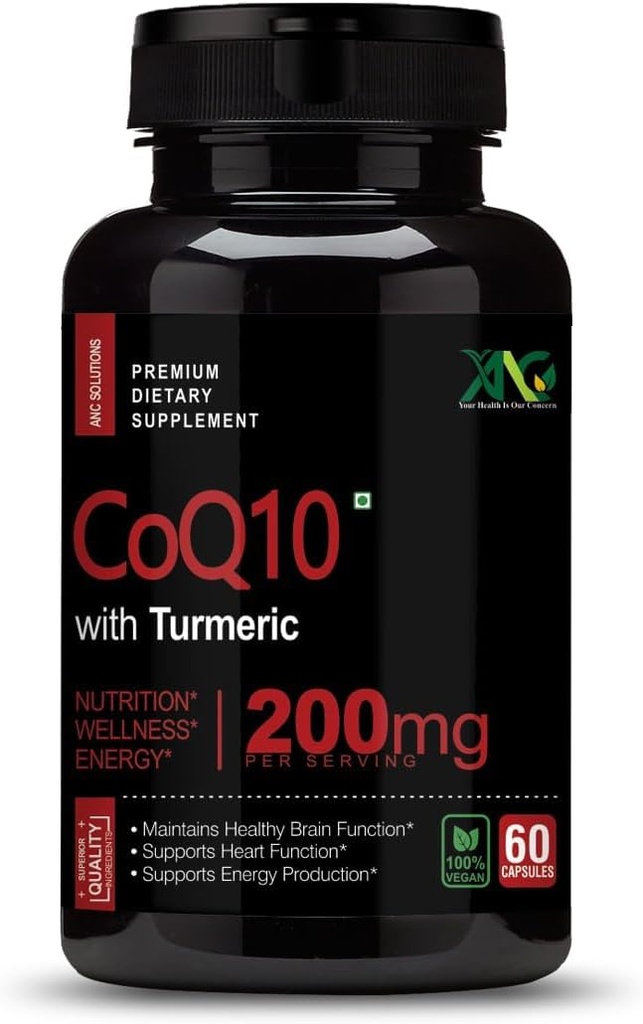 Generieke Viva Hoge Absorptie CoQ10 met Kurkuma - Antioxidant Voedingssupplementen, Hart Gezondheid en gezonde hersenfunctie -Ubichinol voor Mitochondriale Gezondheid - 200mg 60 Capsules