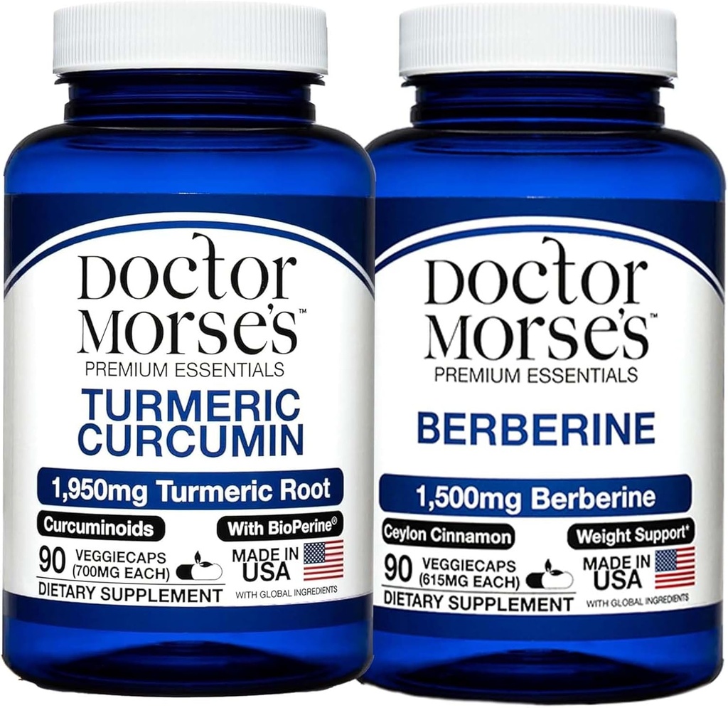 Doctor Morse Turmeric Curcumin 1950mg & Berberine 1500mg Bundle - Gezamenlijke ondersteuning, gezonde stofwisseling en Immune Boost met BioPerine & Ceylon Cinnamon, FDA-geregistreerd, NSF-gecertificeerd 90 Capsules