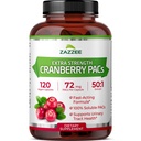 Zazzee Cranberry PAC's, 72 mg PAC's per capsule, 2x Sterkte, 100% Oplosbaar, 120 Vegan Capsules, 50:1 Extract, 18.200 mg sterkte, snelwerkende, effectieve urinetrekondersteuning, Made in The USA