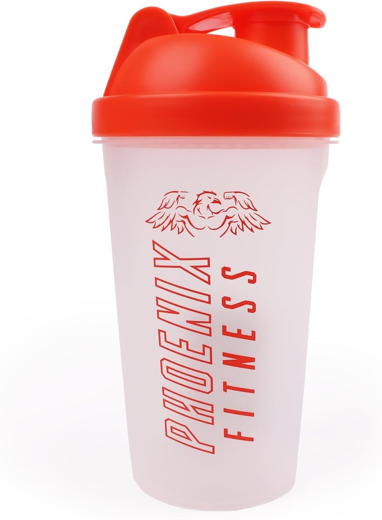 Phoenix Fitness Proteïne Shaker Fles - 500ml Leakproof Fles met schroeftop deksel en Mesh Grid - Vaatwasser Veilig BPA Gratis Sport & Gymfles - Oranje