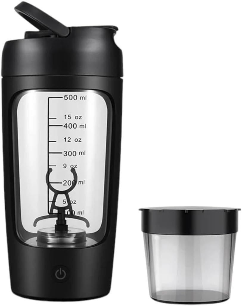 Bouteille de shaker de protéines portative électrique pour les mélanges lisses avec/FREE PROTEIN POWDER CUP (Noir)