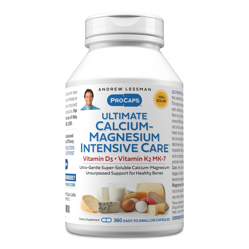 ANDREW LESSMAN Ultimate Calcium-Magnesium Intensive Care with Vitamin D3 & K2 MK7-120 mcg - 360 Capsules  Voorzichtig, makkelijk doorslikken, Super Oplosbaar. Geen additieven