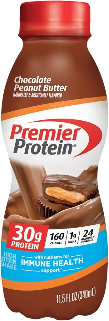 Premier Proteïne Shake, Chocolate Peanut Butter, 30g Proteïne, 1g Suiker, 24 Vitaminen en Mineralen, Nutriënten om Immune Health te ondersteunen, 11.5 Fl Oz