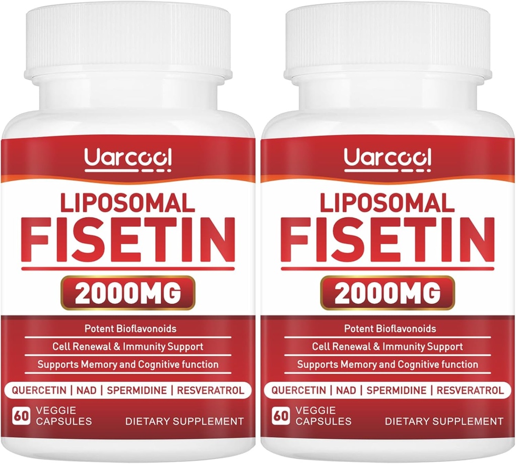 Fisetin Supplement 2000mg for Healthy Aging and Longevity, Skin Health, Brain - Soy Free, Vegetarian - 60 Softgels(2 Flessen)