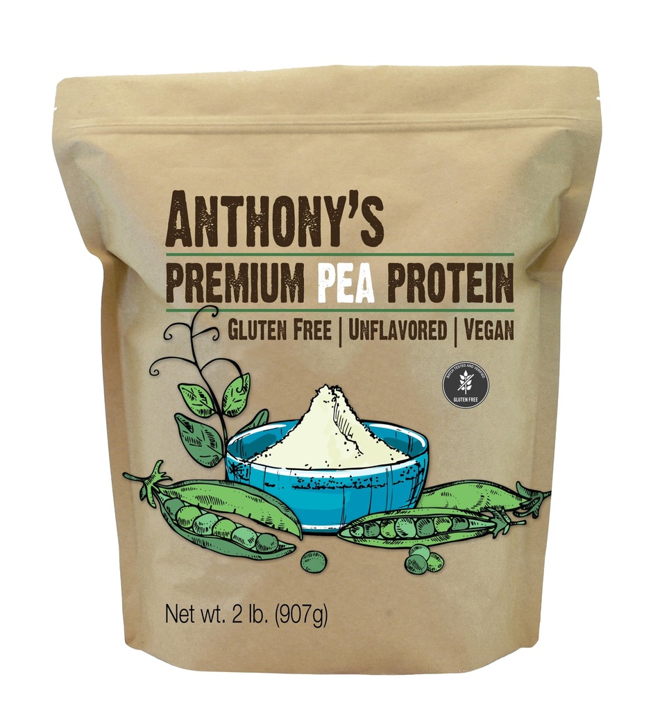 Anthony's Premium Pea Protein, 2 lb, base végétale, sans gluten, sans saveur, végétalien, kéto, fait de pois