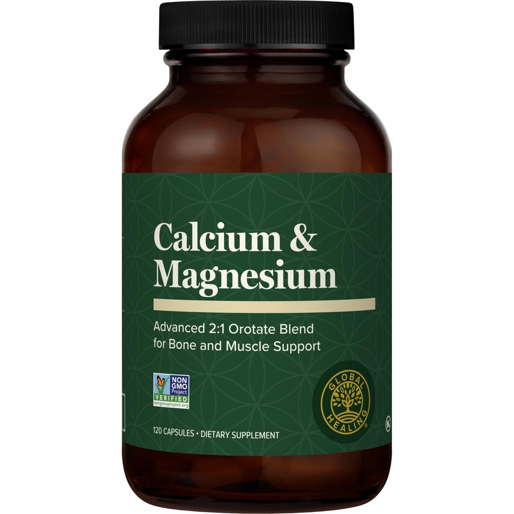 Global Healing Calcium en Magnesium Orotaat - Bone Strength Supplement voor vrouwen en mannen - Helpt ondersteuning sterke tanden en cardiovasculaire gezondheid voor normale spierfunctie - 120 capsules