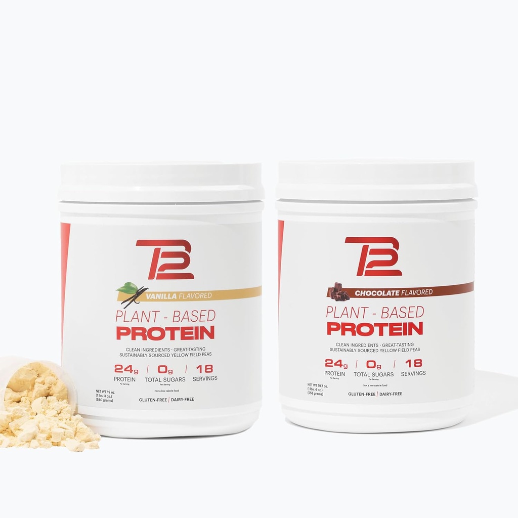 TB12 Plant Based Protein Powder - Vanille & Chocolate Multi-Pack, 24g Sustainablely Sourced Pea Protein, Vegan, 1g Net Carb, Non-GMO, Dairy-Free, Sugar-Free (60 Servings)