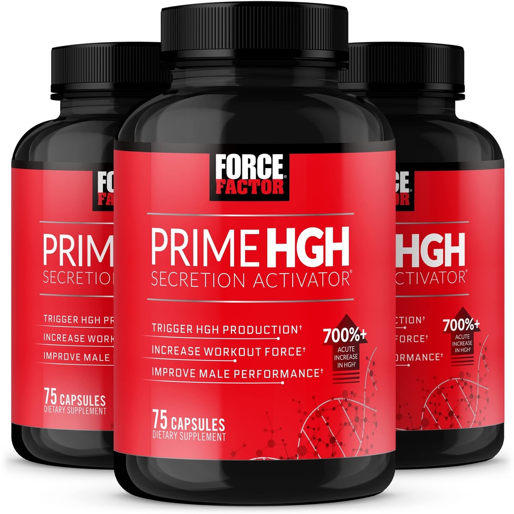 FORCE FACTOR Prime HGH Secretion Activator, 3-Pack, HGH Supplement voor mannen met klinisch bestudeerde AlphaSize om te helpen Trigger HGH productie, Verhoog de workout kracht, & verbeteren prestaties, 225 Tellen