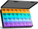 XL Large Monthly Pill Organizer 4 Weeks, 28 Day Pill Organizer Weekly, Big Comptment with Travel Case, 7 Day Pill Dispenser 4 fois par jour, Medicine Organizer Box for Vitamine, Fish Oil (Noir)
