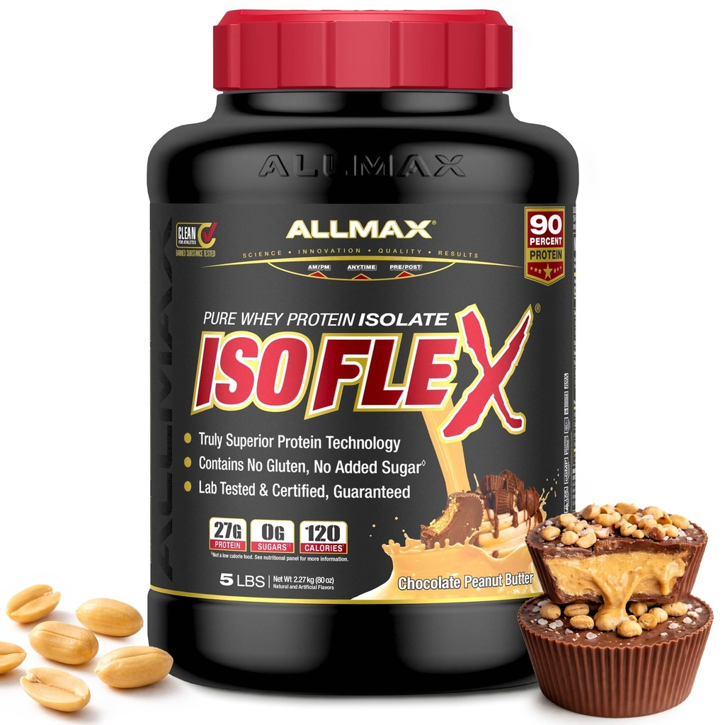 ALLMAX Nutrition - ISOFLEX Wei Proteïnepoeder, Wei Proteïneisolaat, 27g Proteïne, Chocolade Pindakaas, 5 Pond