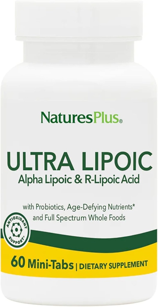 Natures Plus Ultra Lipoic - 60 Bi-Layered Mini-Tabs - ondersteunt gratis radicale verdediging met probiotica, voedingsstoffen en hele voedselconcentraten - Glutenvrij - 30 porties