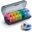 VIGOR PATH 7-Day Pill Organizer with Two Compartments Per Day, Ideal for Pills/Vitamins/Fish Oil/Supplements Storage, BPA-Free and Easy to Clean (Black - Colorful)