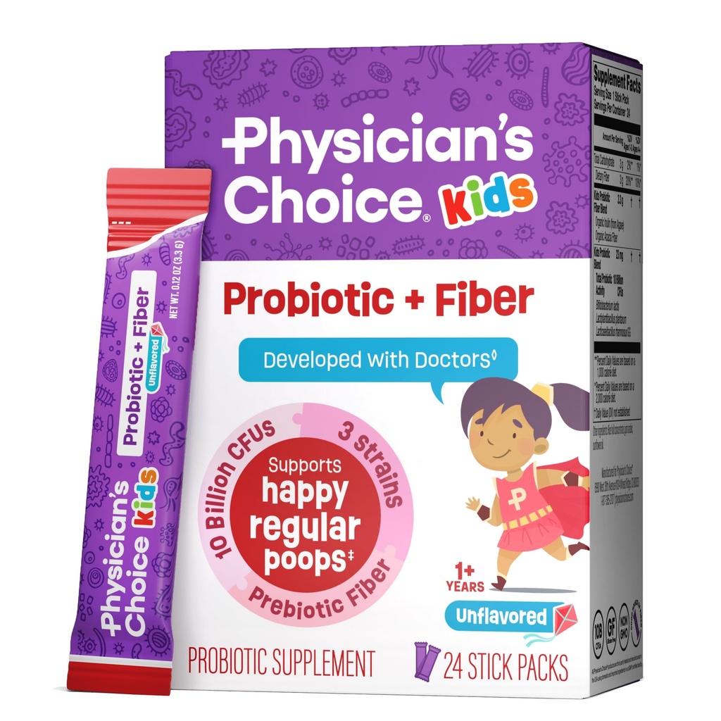 Arts keuze Kids Probiotic + Prebiotic Fiber Packets (Ages 1+) - Ondersteunt Regularity, Occasional Constipatie & Een gezond spijsverteringssysteem - Geen allergenen of conserveringsmiddelen - Unflavored - 24 Pack