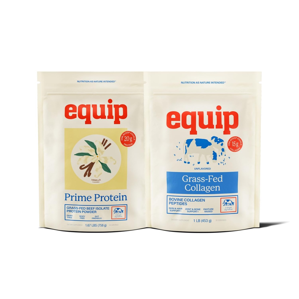 Equip Foods Prime Protein Powder Vanilla & Grass Fed Collagen Powder Unflavored