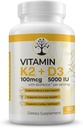Vitamine D3 K2 Supplement, 5000 IE - Ondersteunt Immune en Hartwelzijn, Hoge Potentie, Glutenvrij, 60 capsules